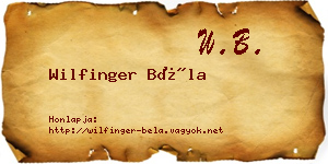 Wilfinger Béla névjegykártya